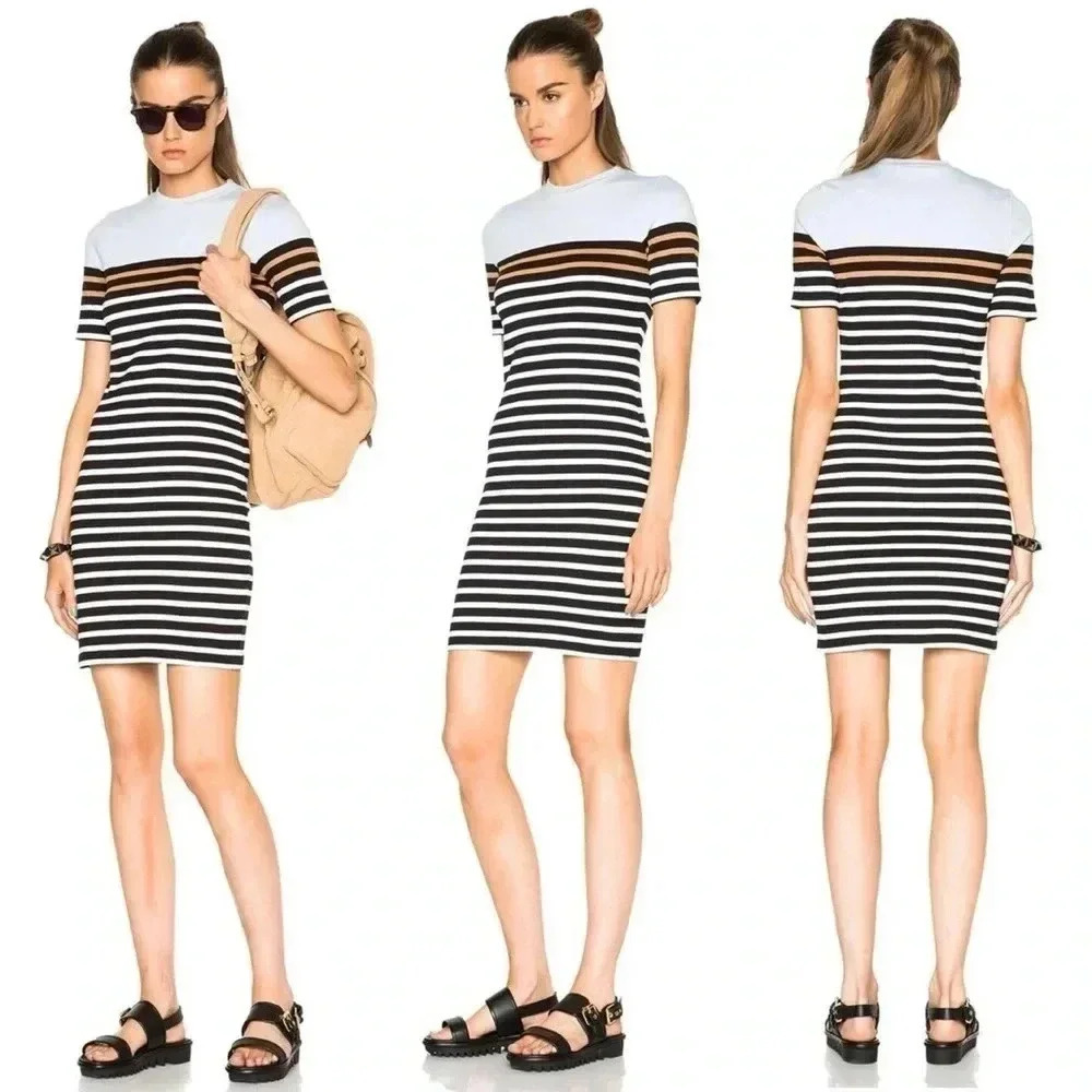 T Alexander Wang Women's Sz M Striped Short Sleeve Stretch Bodycon‎ Dress